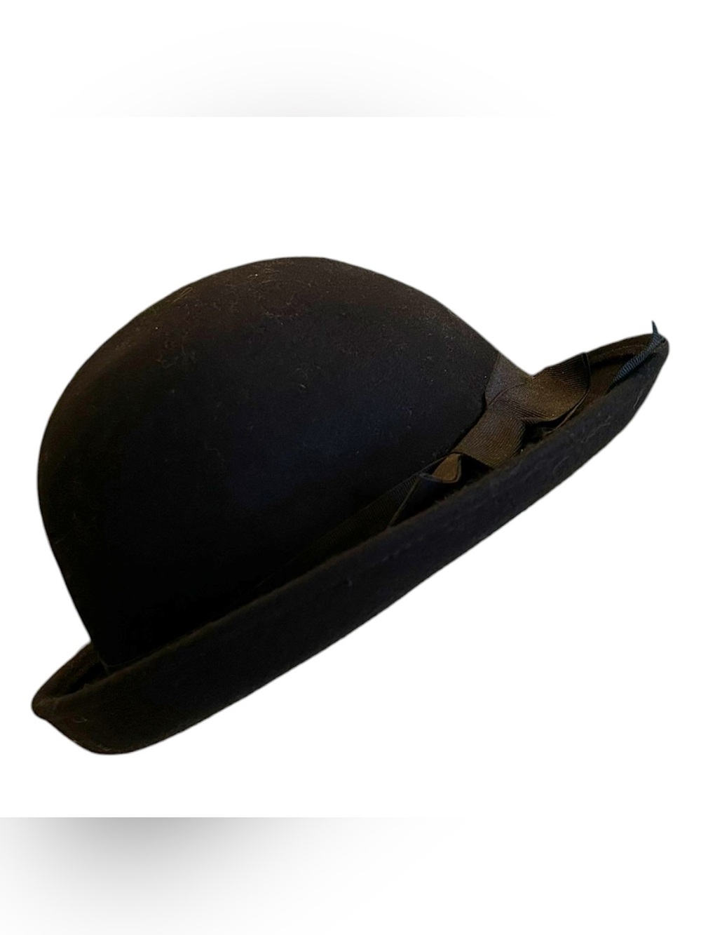 Vintage Women’s Black Wool Olsenboye Hat Cloche Derby With Ribbon And Bow